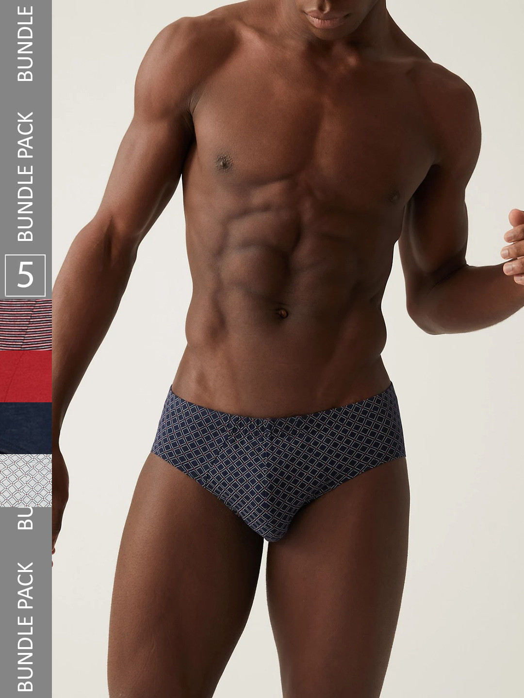 

Marks & Spencer Men Pack Of 5 Printed Pure Cotton Basic Briefs, Navy blue