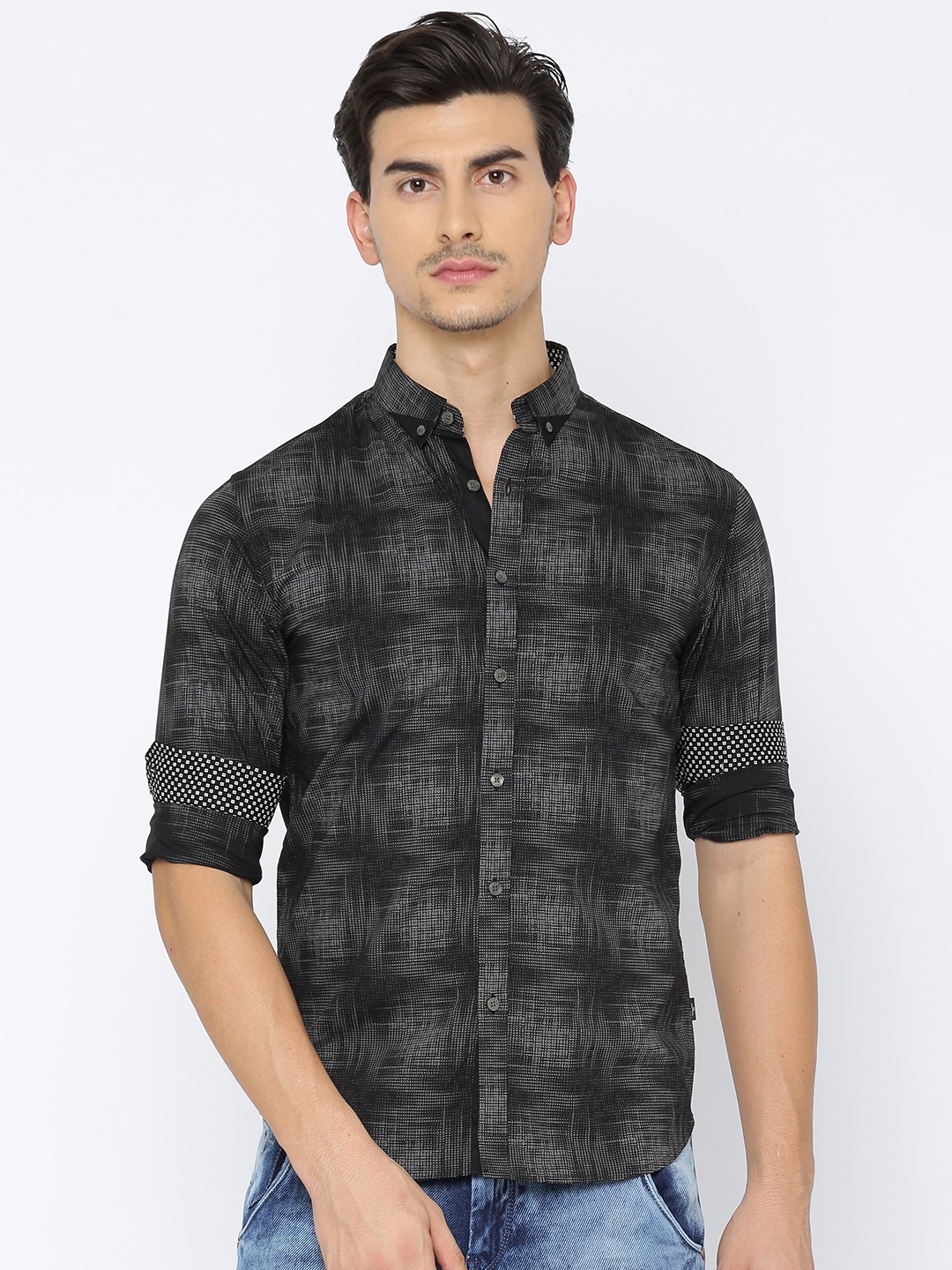 

Flying Machine Men Black Smart Slim Fit Printed Casual Shirt