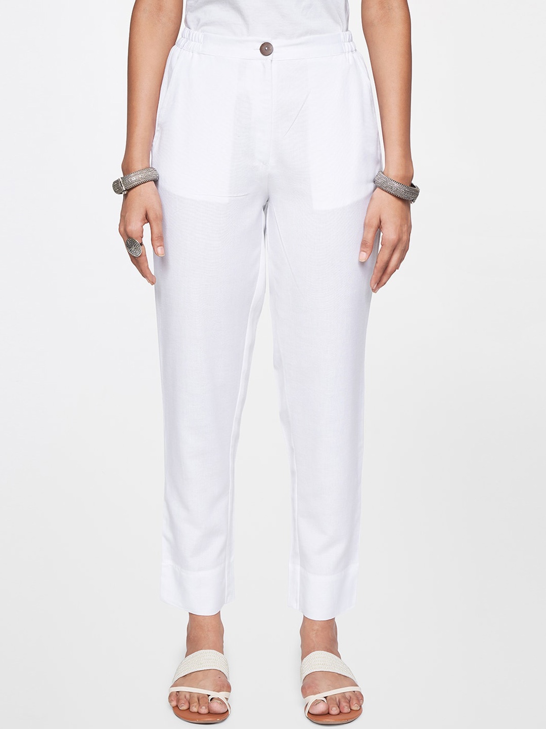 

Global Desi Women Mid-Rise Pleated Trousers, White