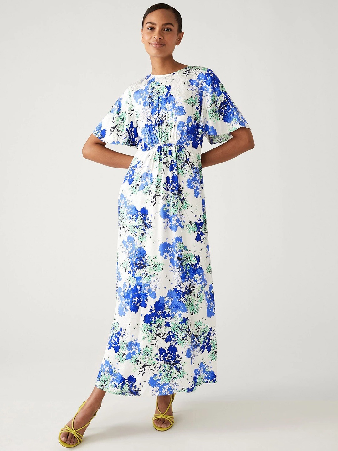 

Marks & Spencer Flared Sleeves Floral Printed Maxi Dress, White