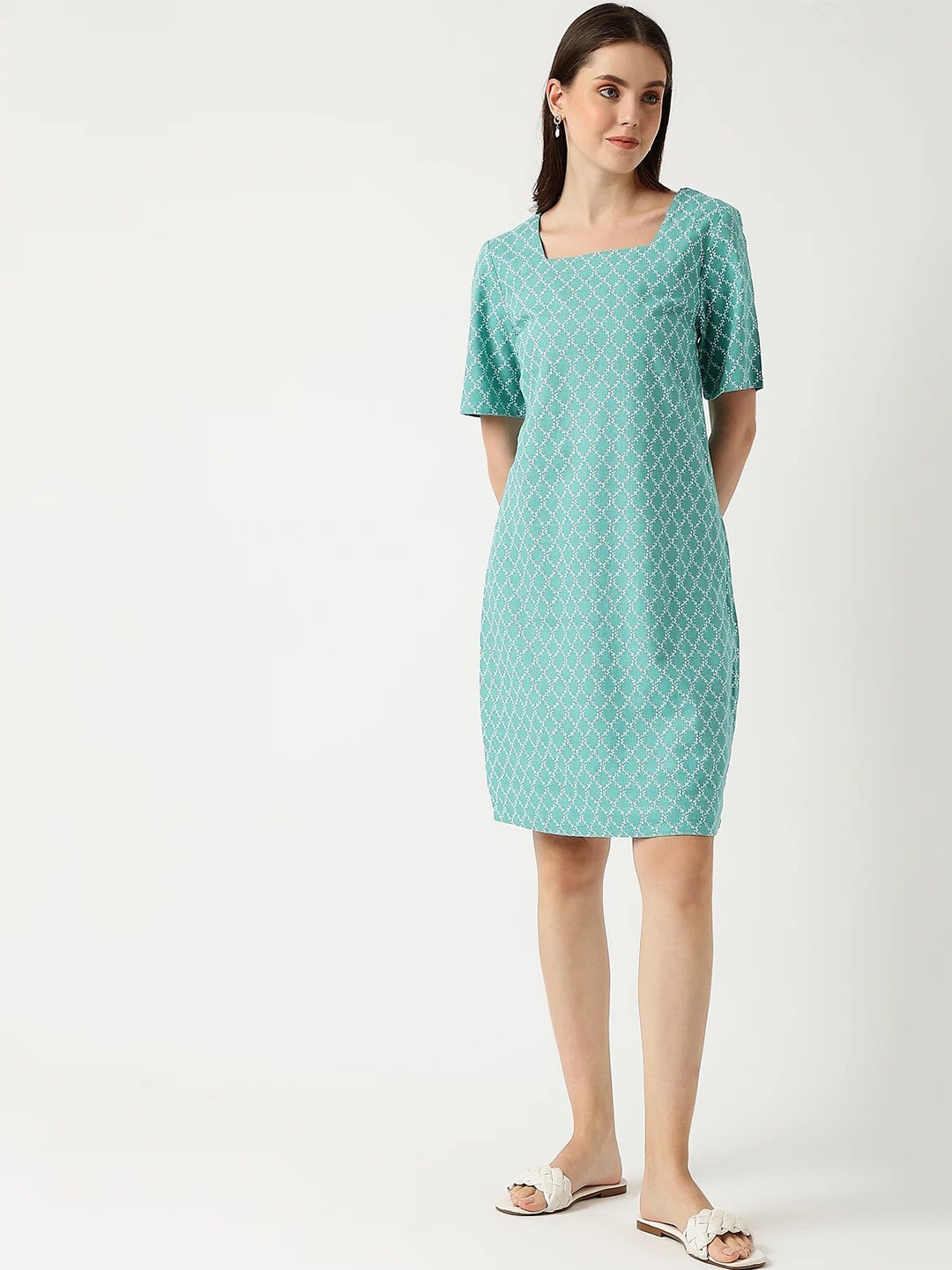 

Marks & Spencer Square Neck Floral Printed Shift Dress, Green