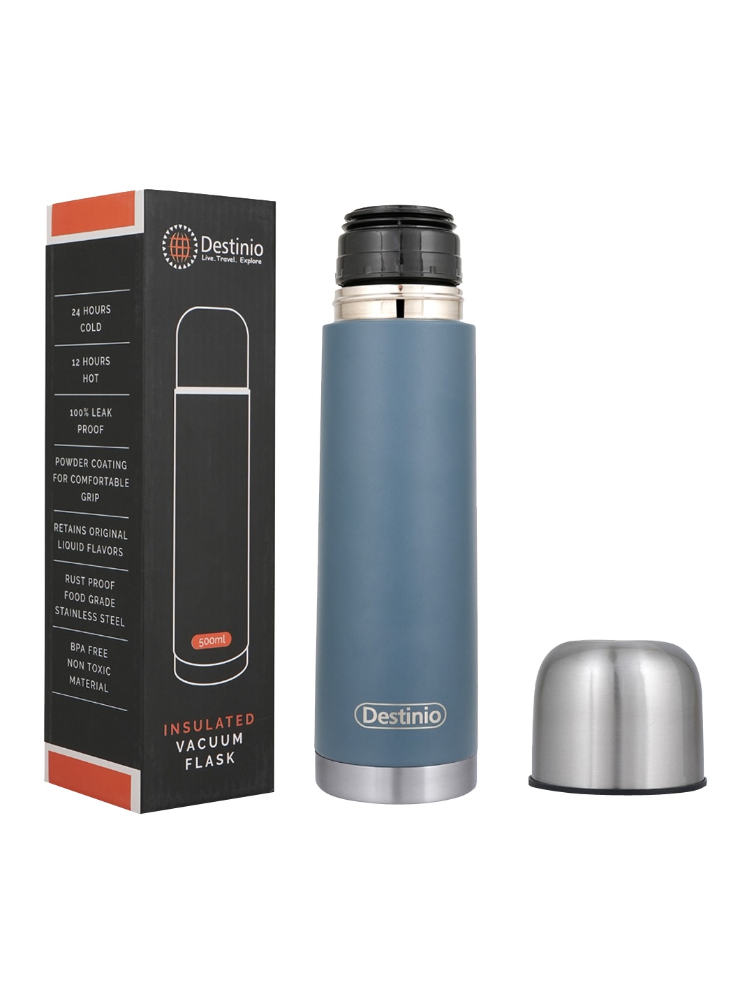 

Destinio Blue Solid Thermosteel Flask Bottle 500ml