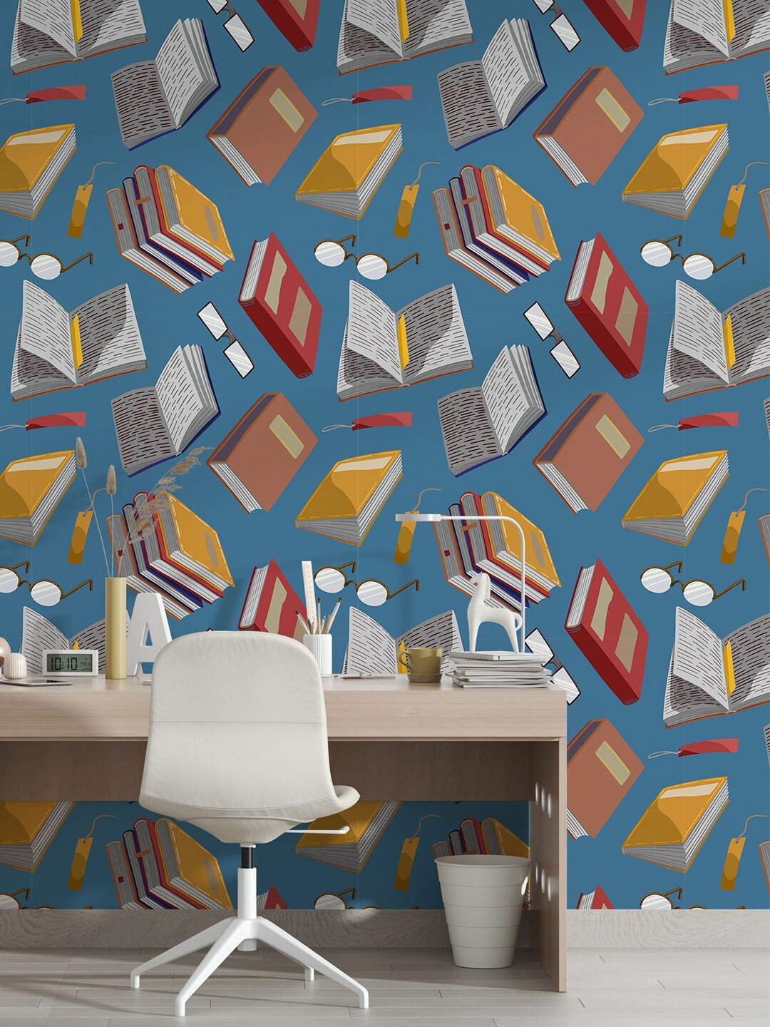 

PAPER PLANE DESIGN Yellow & Blue Books Printed Wallpaper