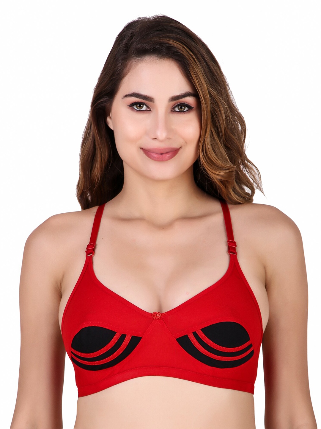 

Piylu Red & Black Colourblocked Bra Medium Coverage
