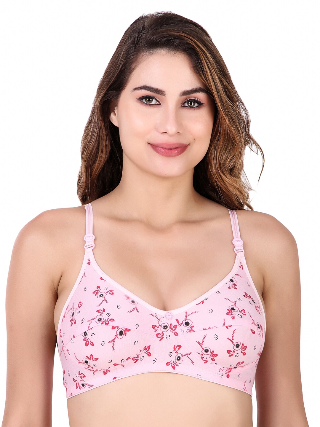 

Piylu Floral Printed Non Padded Medium Coverage All Day Comfort Cotton Everyday Bra, Pink