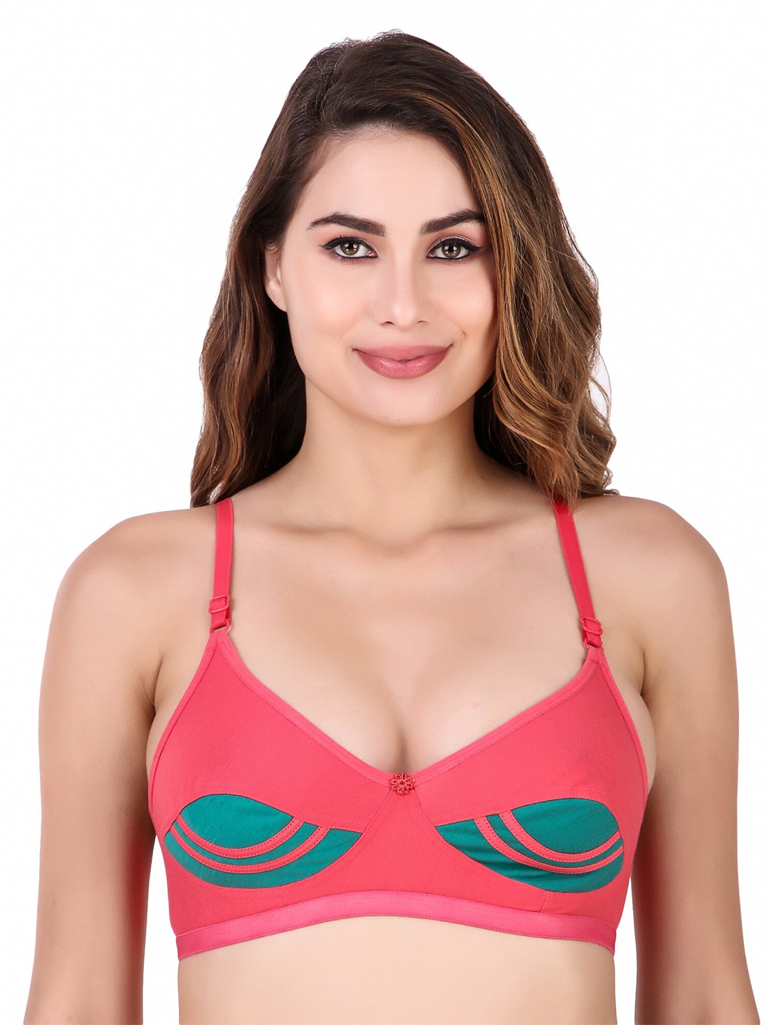 

Piylu Colourblocked Cotton All Day Comfort Medium Coverage Cut & Sew Super Support Bra, Pink