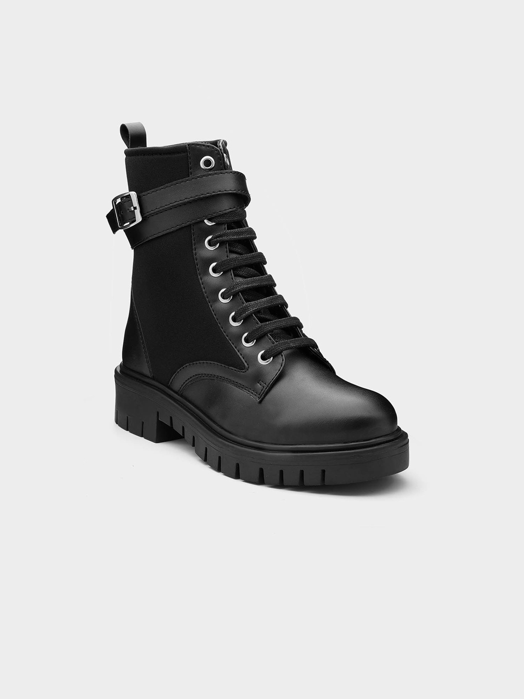 

ADORLY Women Block-Heel Buckle Detail Biker Boots, Black