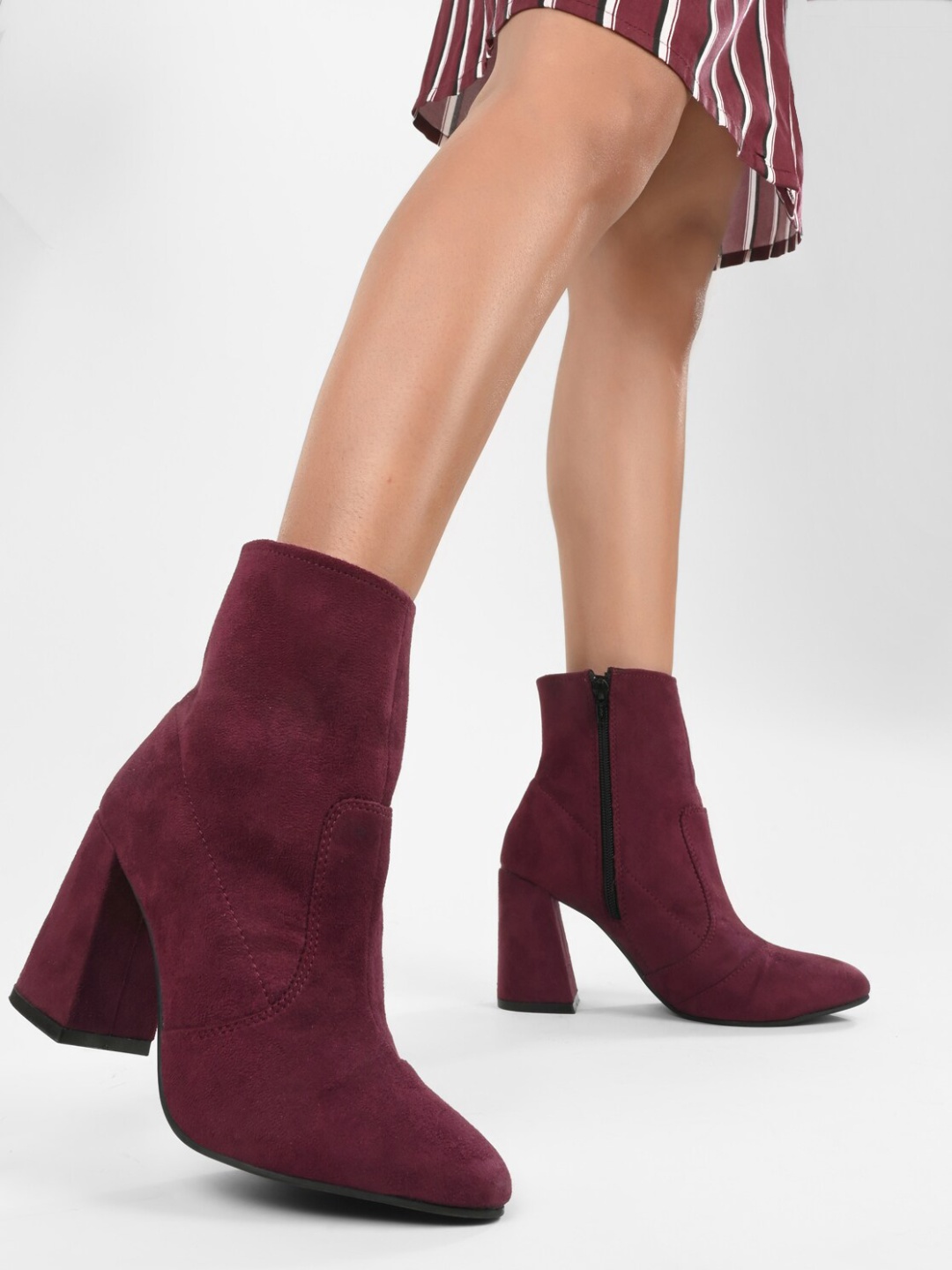 

ADORLY Women Block Heel Regular Boots, Burgundy