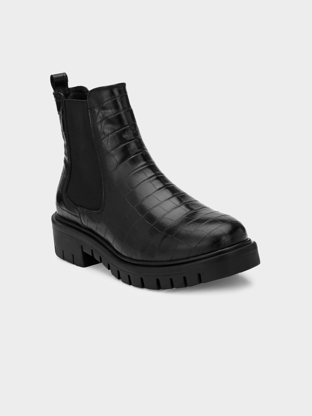 

ADORLY Women Textured Mid Top Flatform Heel Chelsea Boots, Black