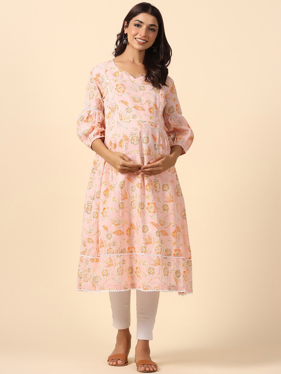 

Ikk Kudi by Seerat Ethnic Motifs Printed Maternity & Nursing Pure Cotton A-Line Kurta, Pink