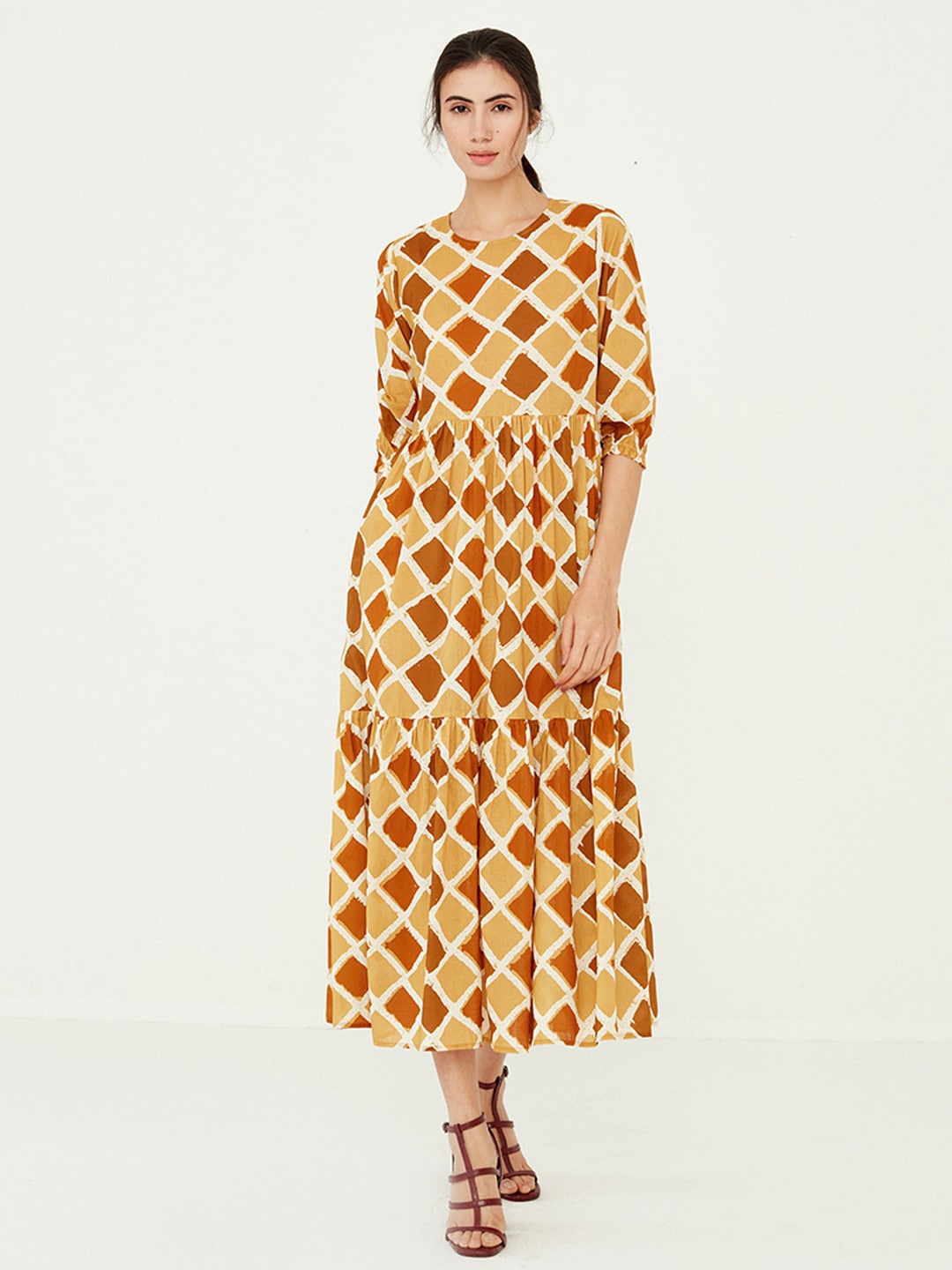 

Ancestry Brown Print Fit & Flare Midi Dress