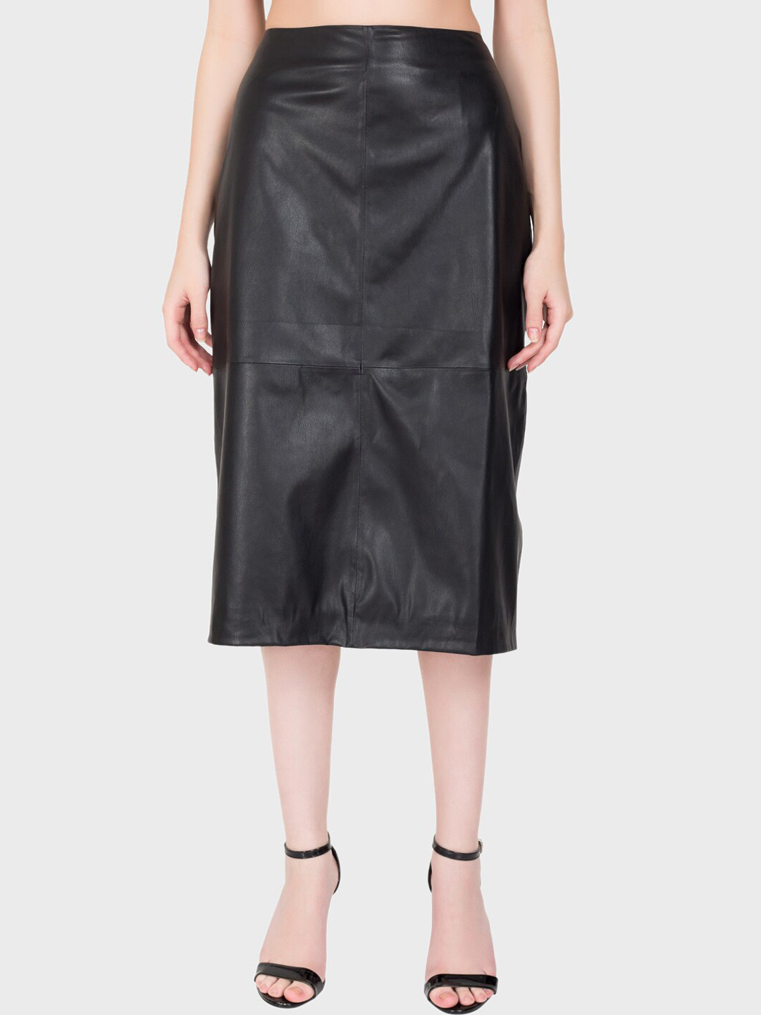 

Justanned Leather Midi Straight Skirt, Black