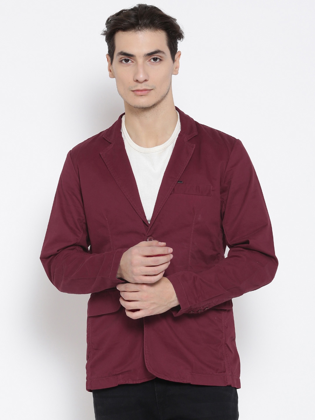 

Flying Machine Maroon Slim Fit Single-Breasted Casual Blazer