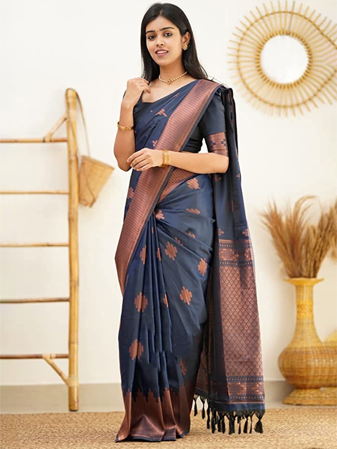 

M M Venture Woven Design Zari Pure Silk Saree, Blue