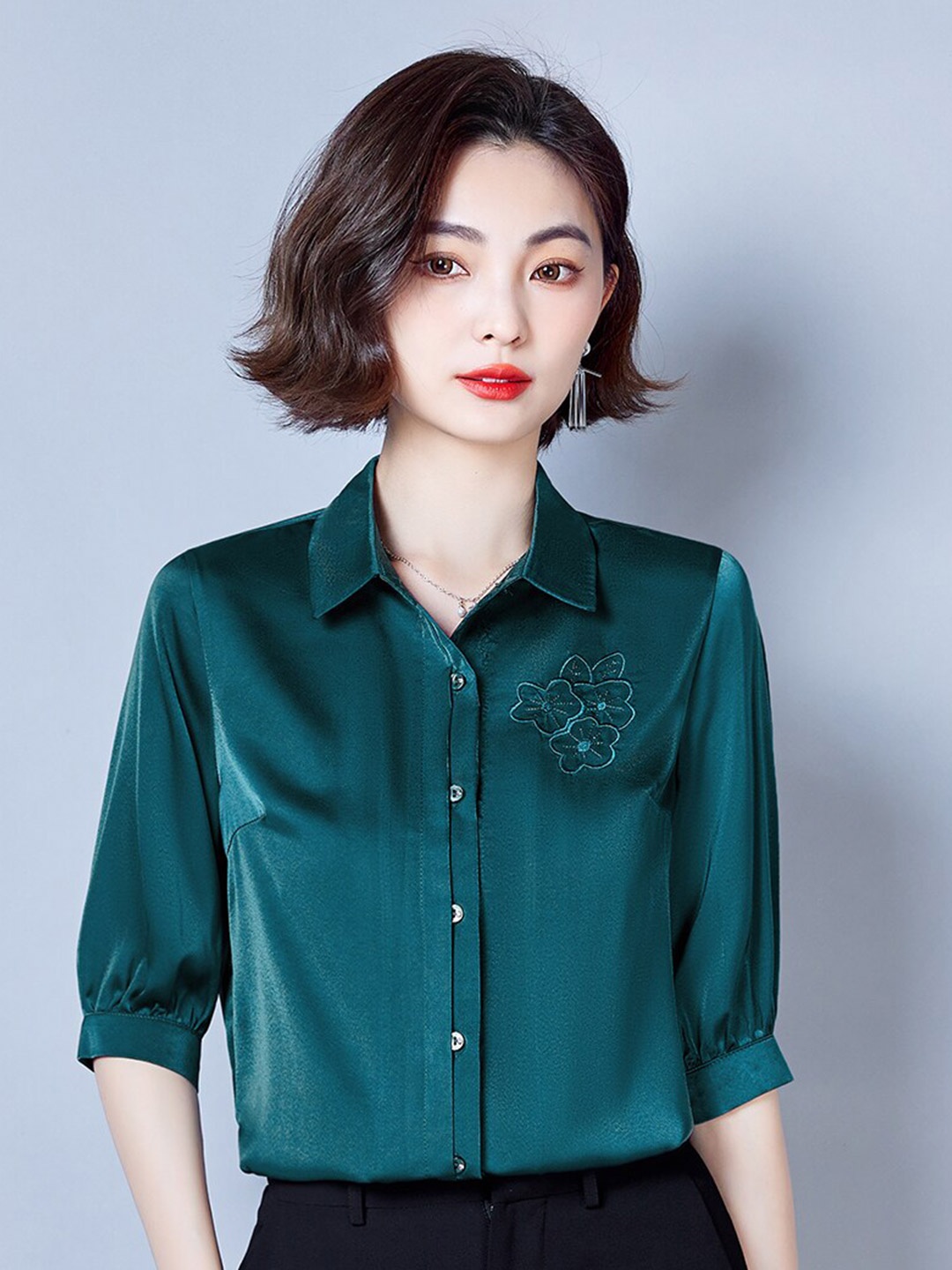 

JC Collection Embroidered Opaque Formal Shirt, Green