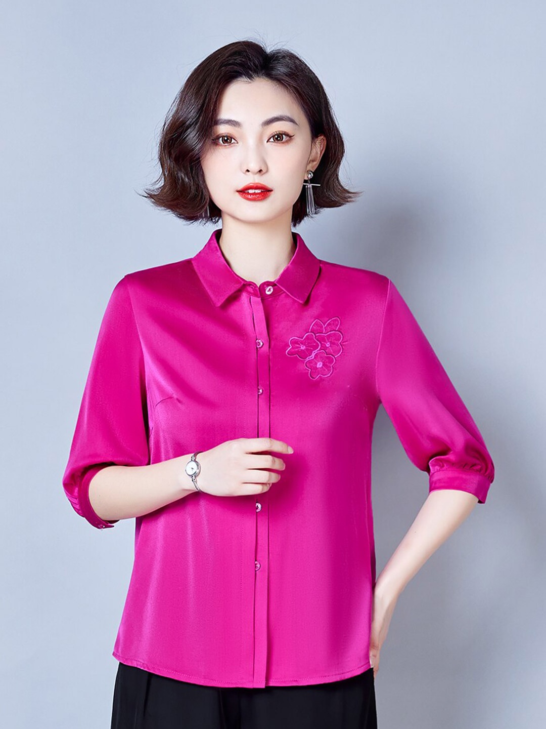 

JC Collection Embroidered Opaque Formal Shirt, Red