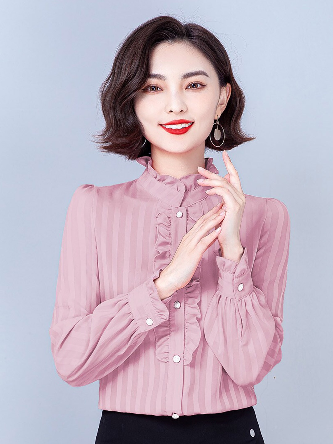 

JC Collection Striped Ruffles Formal Shirt, Pink