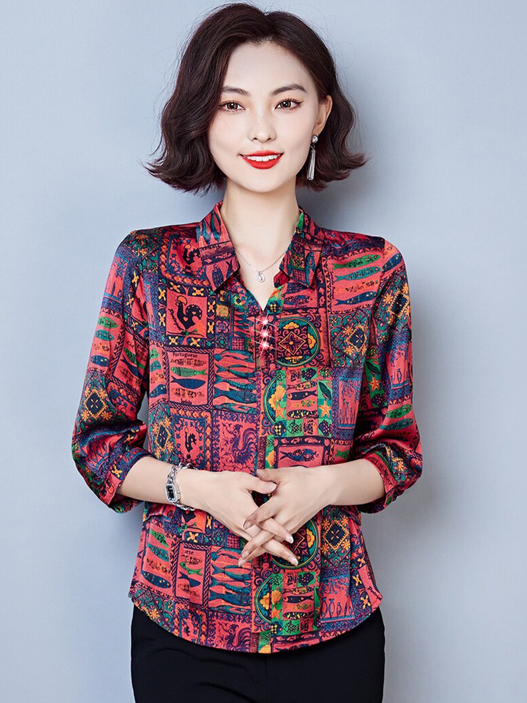 

JC Collection Ethnic Motif Opaque Casual Shirt, Red