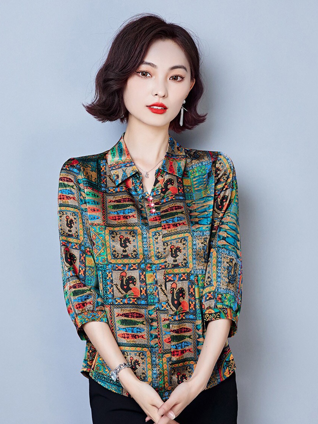 

JC Collection Ethnic Motif Opaque Casual Shirt, Green
