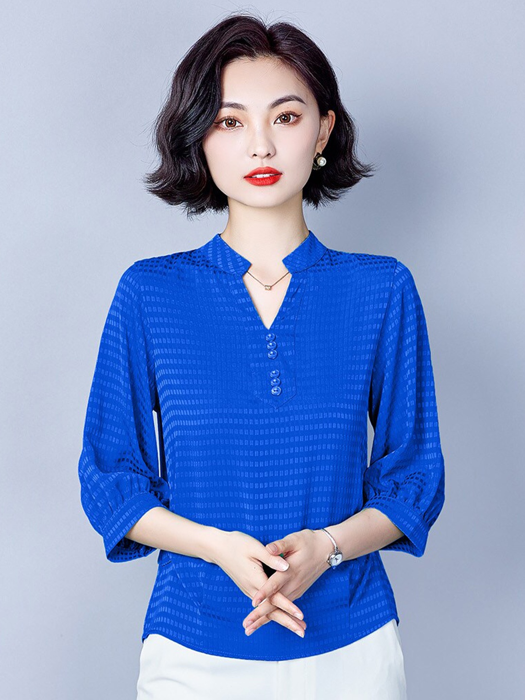 

JC Collection Self Design Puff Sleeves Top, Blue