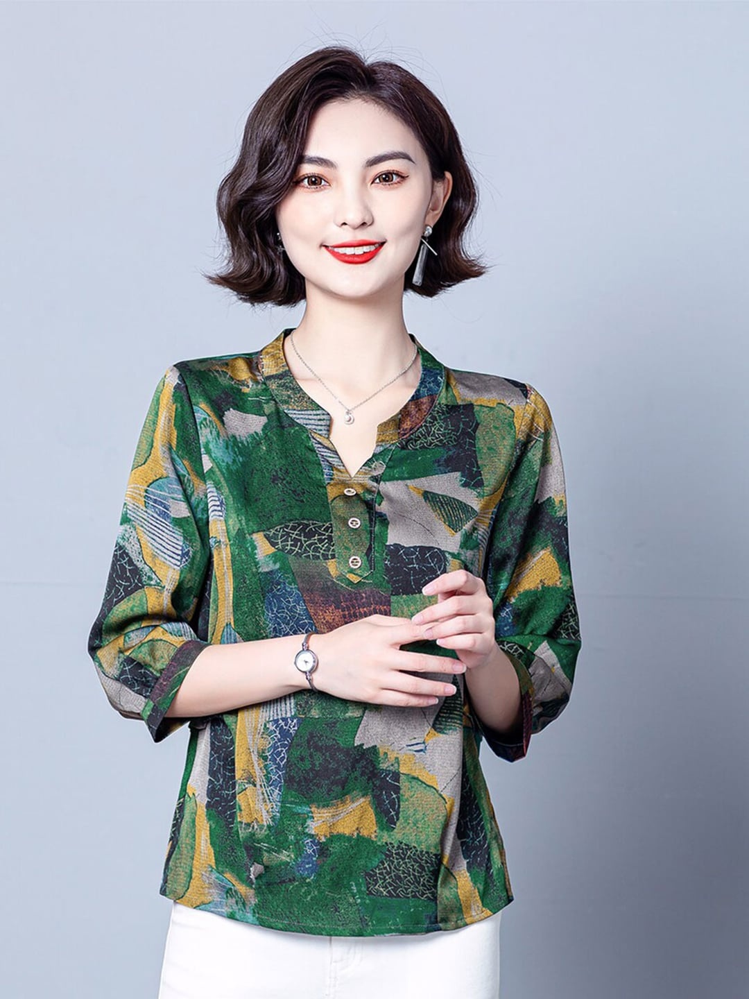 

JC Collection Abstract Printed Regular Top, Green