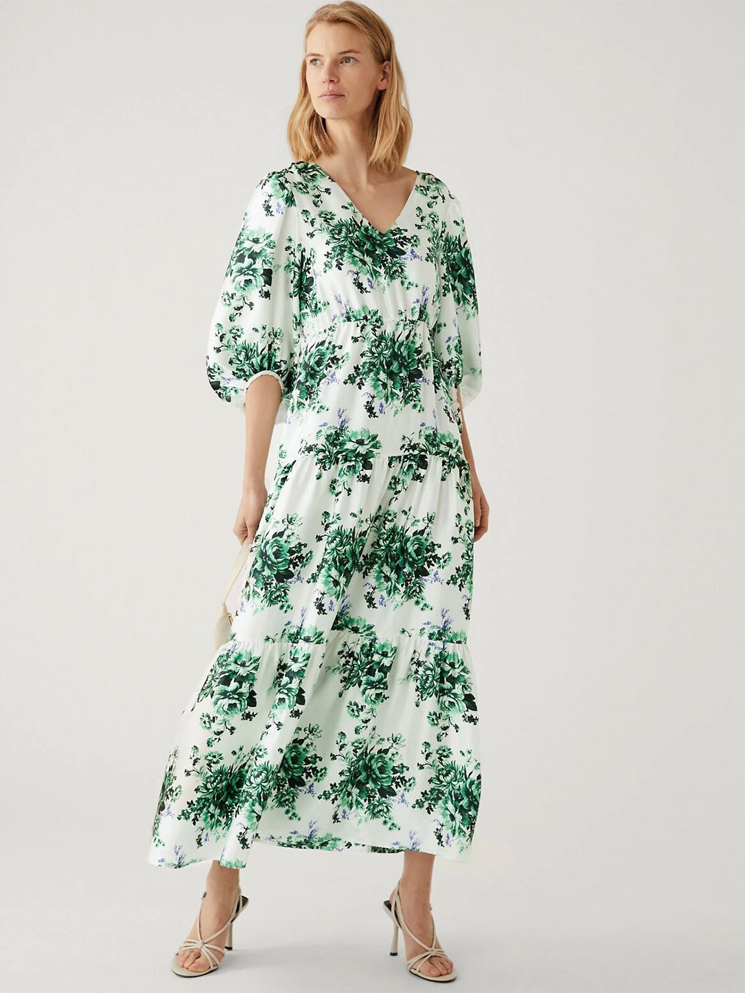 

Marks & Spencer Cream-Coloured Floral Print Fit & Flare Maxi Dress