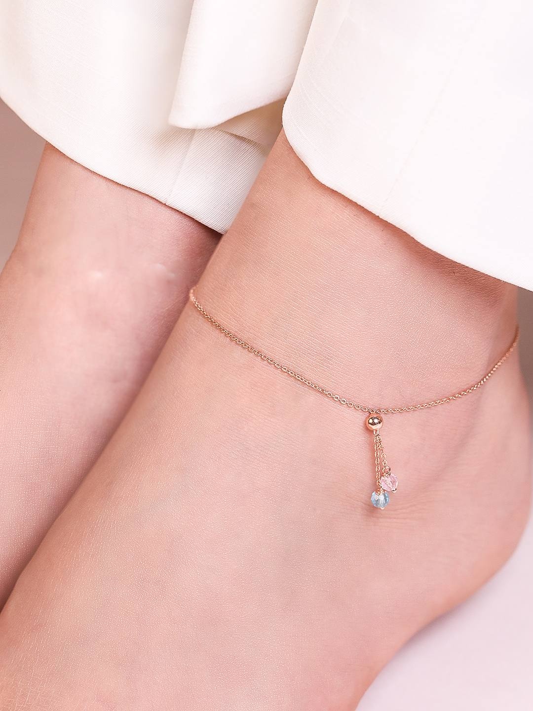 

Zavya Women Rose Gold-Plated Stone Studded Sterling Silver Anklet