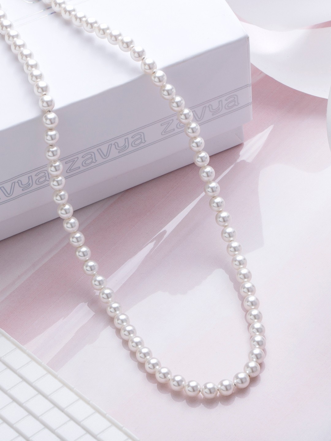 

Zavya Sterling Silver Pearls Rhodium-Plated Necklace
