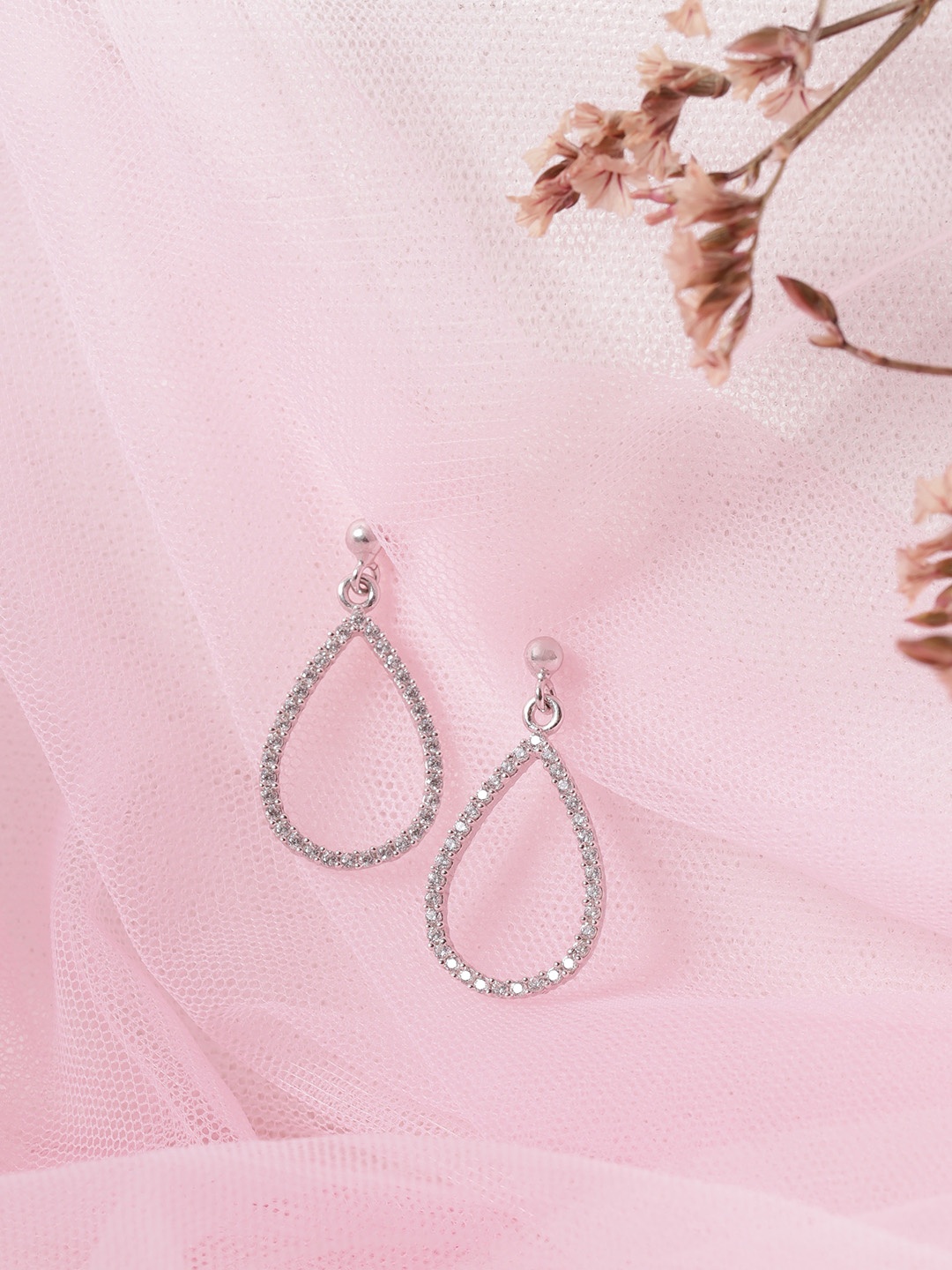 

Zavya Sterling Silver Teardrop Shaped Chandbalis Earrings