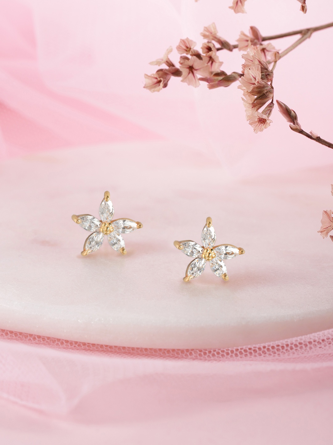 

Zavya Gold-Toned Floral Studs Earrings