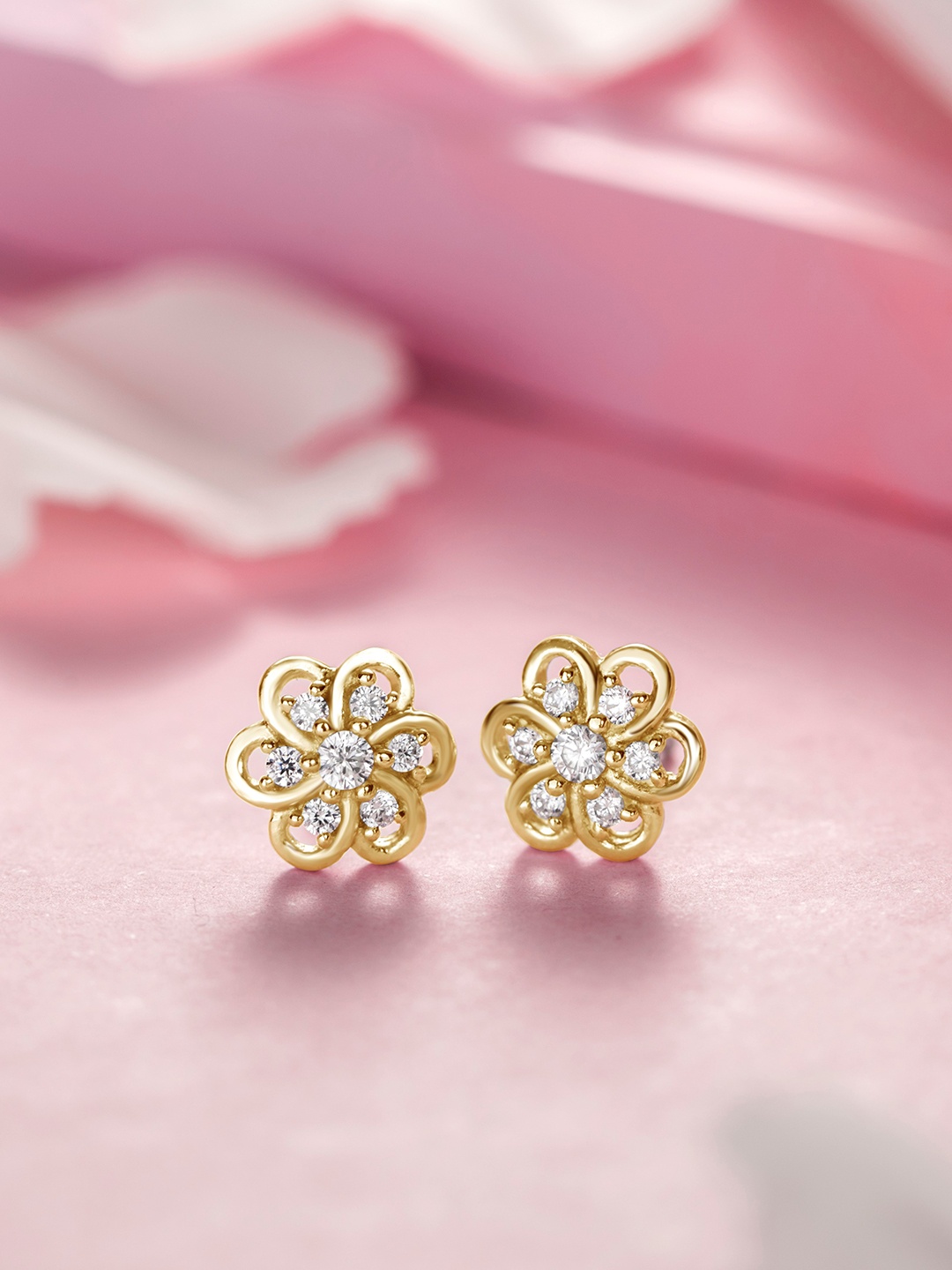 

Zavya Gold-Toned CZ Studded Floral Studs Earrings