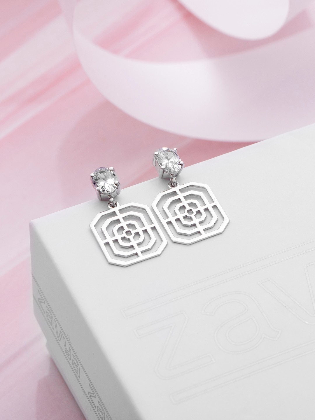 

Zavya Silver-Toned CZ Studded Studs Earrings