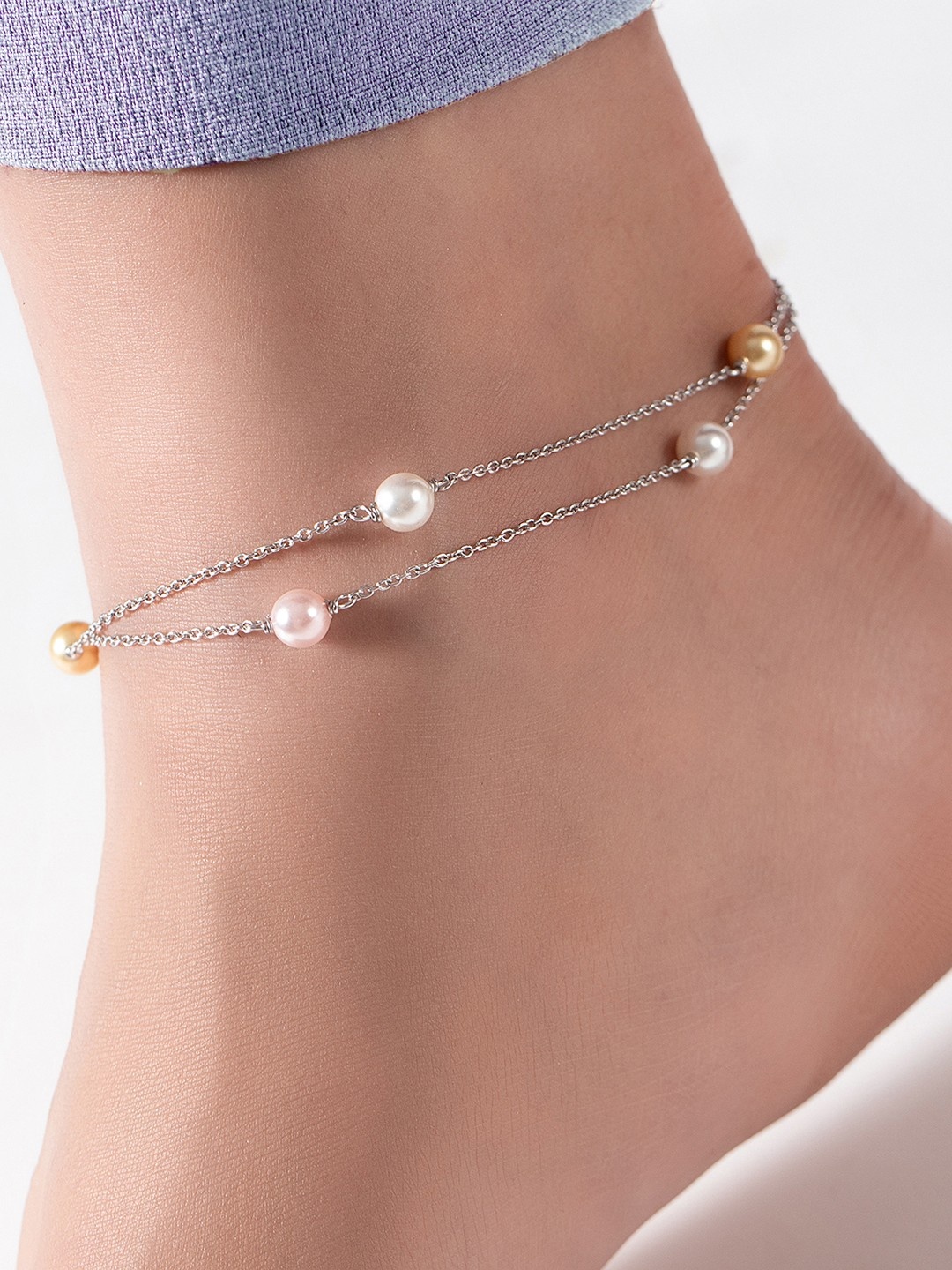 

Zavya Sterling Silver Pearls Rhodium-Plated Anklets