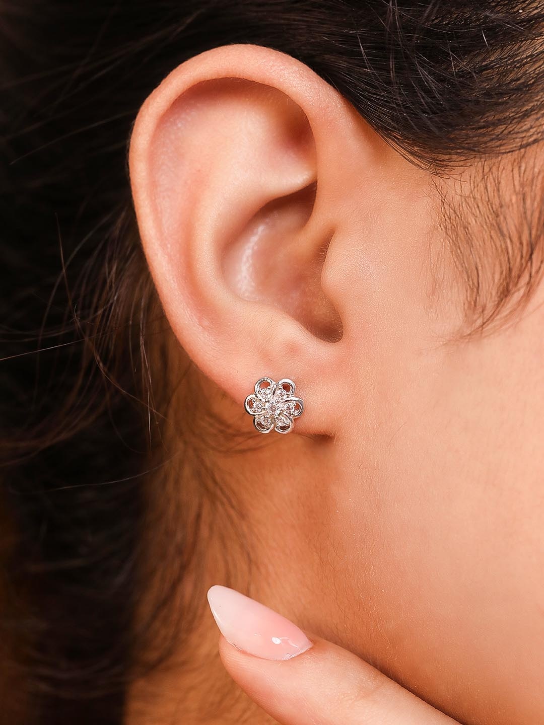 

Zavya Silver-Toned CZ Studded Studs Earrings