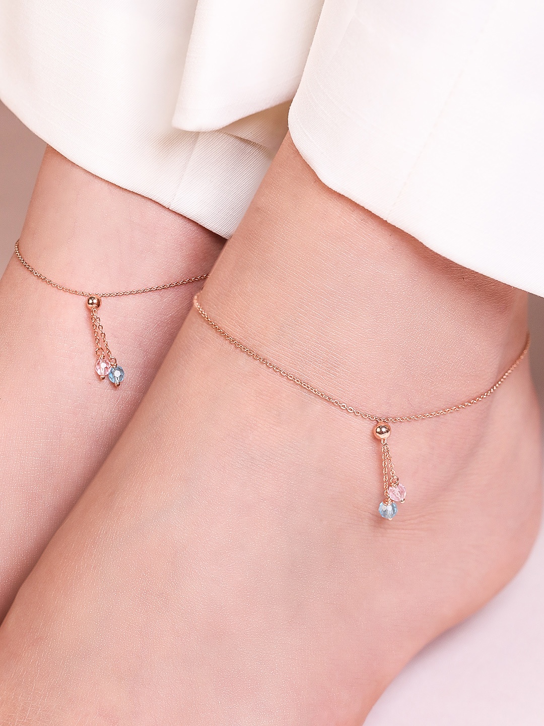 

Zavya Pair Of Rose Gold-Plated Sterling Silver Anklet