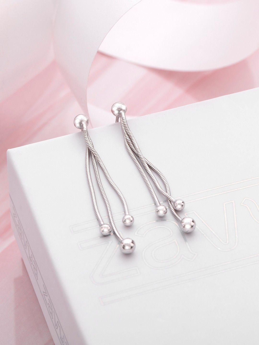 

Zavya Sterling Silver Rhodium-Plated Contemporary Drop Earrings