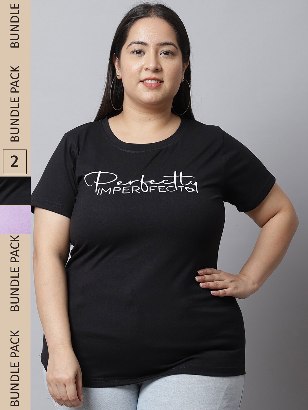 

UnaOne Women Black & Lavender Slim Fit T-shirt