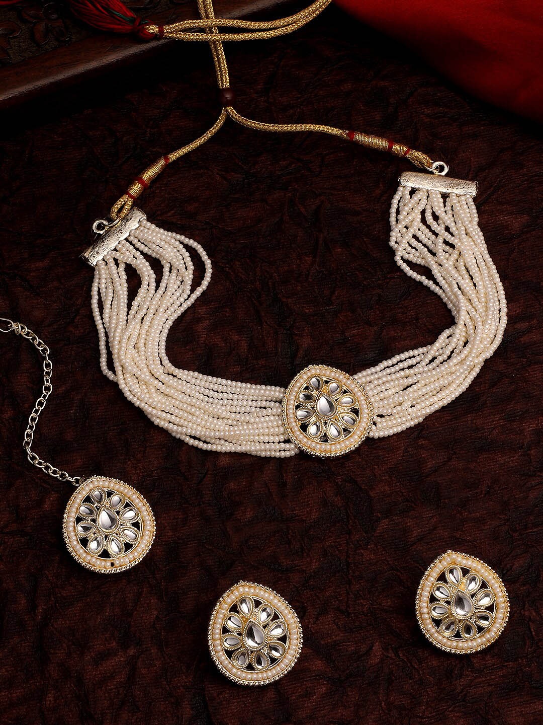 

ASMITTA JEWELLERY Gold-Plated Stone-Studded & Pearl-Beaded Jewellery Set