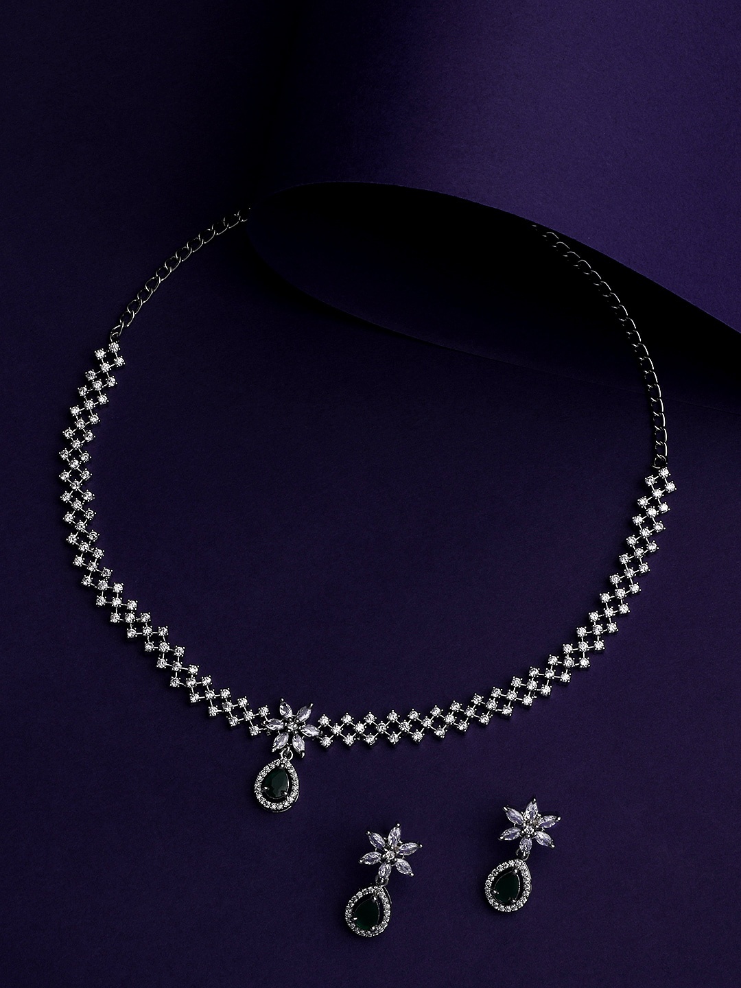 

ASMITTA JEWELLERY Silver-Plated CZ-Studded Jewellery Set