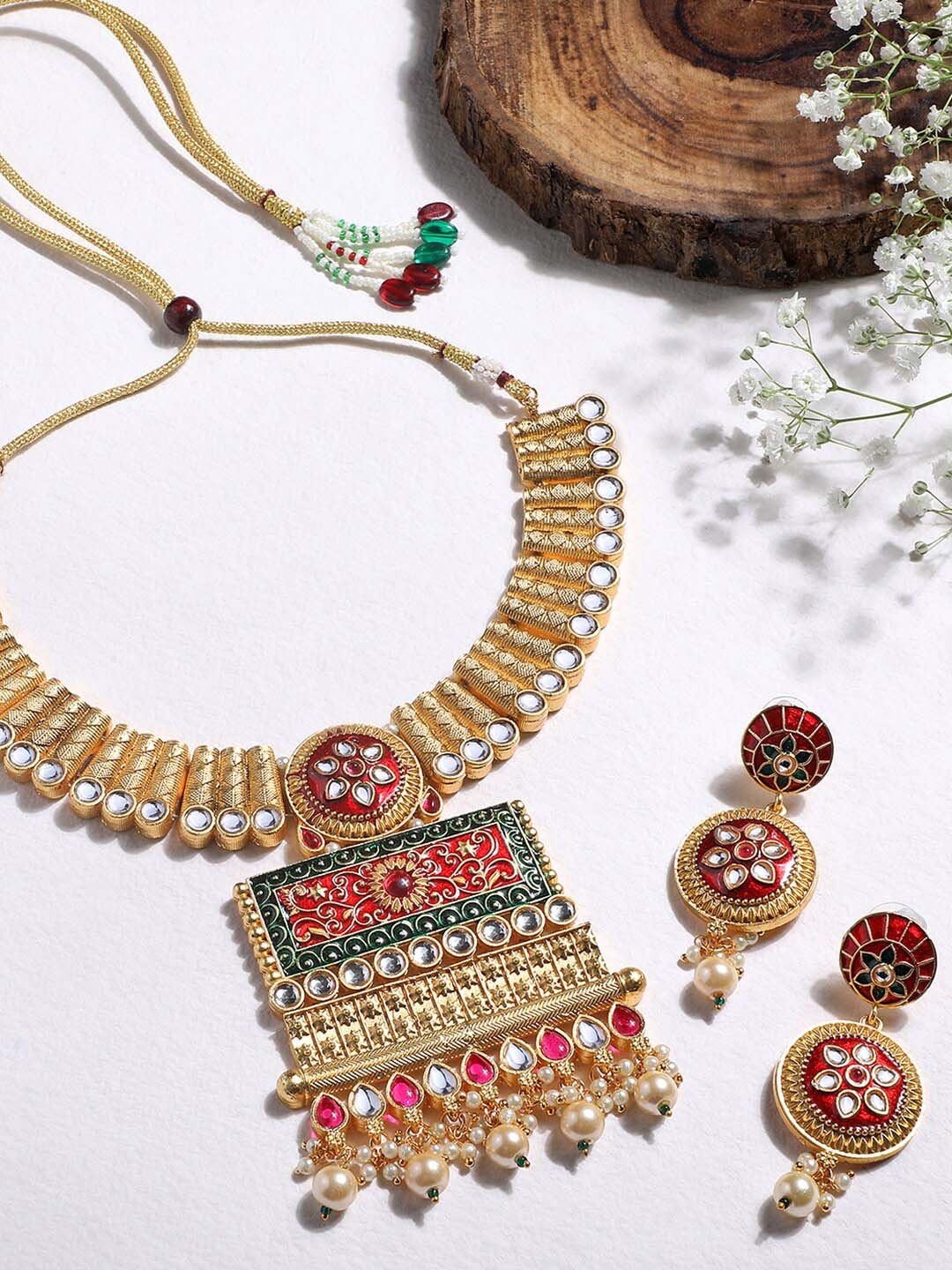 

ASMITTA JEWELLERY Gold-Plated Stone-Studded & Beaded Choker Jewellery Set