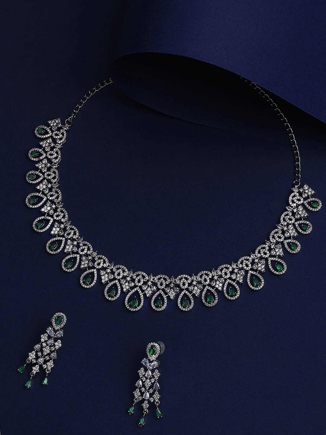 

ASMITTA JEWELLERY Silver-Plated CZ Studded & Beaded Jewellery Set