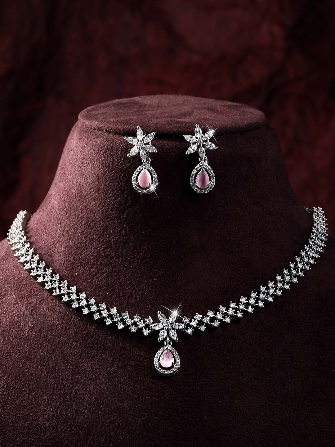 

ASMITTA JEWELLERY Silver-Plated CZ Studded & Beaded Jewellery Set