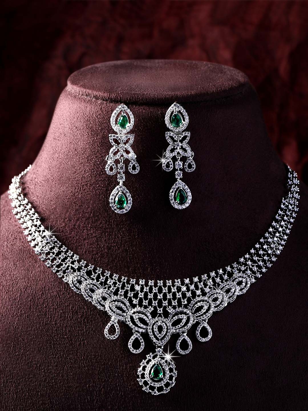 

ASMITTA JEWELLERY Silver-Plated CZ-Studded & Beaded Jewellery Set