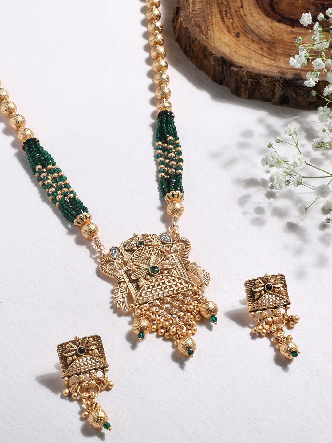 

ASMITTA JEWELLERY Gold-Plated Stone-Studded & Beaded Long Jewellery Set