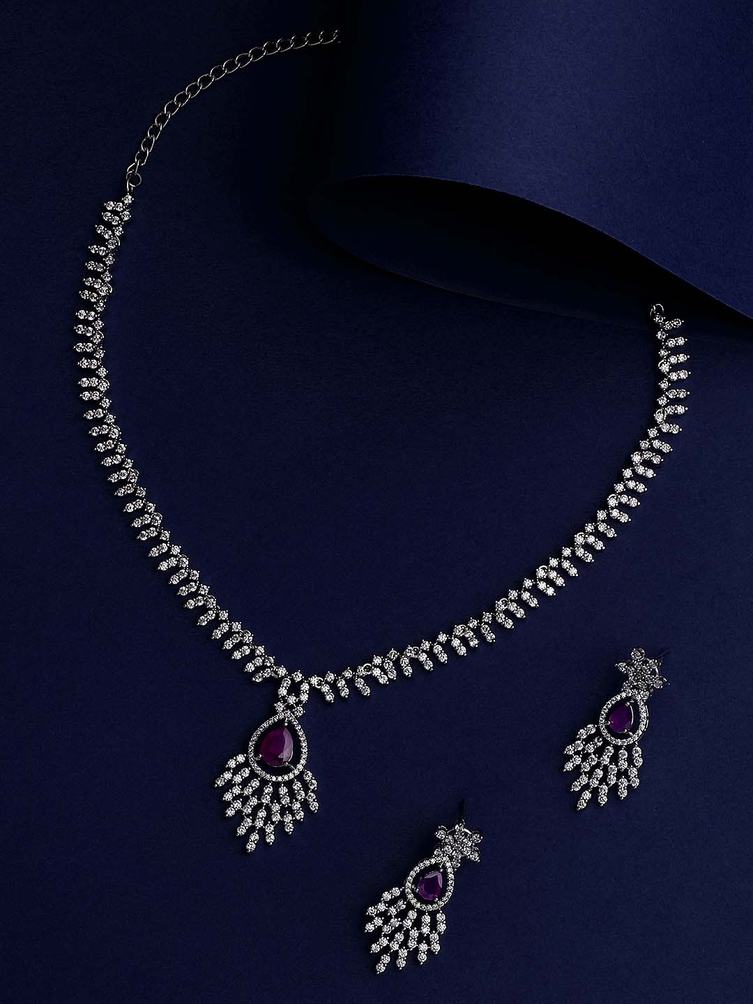 

ASMITTA JEWELLERY Silver-Plated CZ-Studded Necklace and Earrings