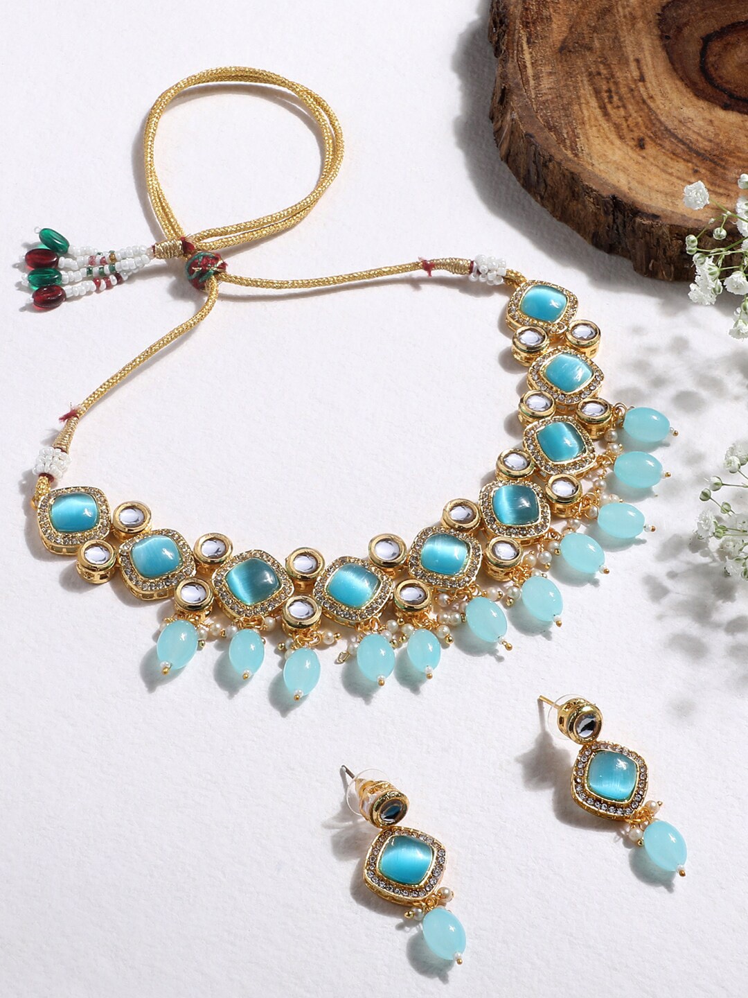 

ASMITTA JEWELLERY Gold-Plated Kundan-Studded & Beaded Necklace and Earrings