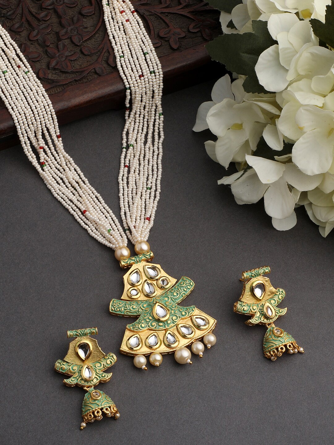 

ASMITTA JEWELLERY Gold-Plated Meenakari Necklace and Earrings