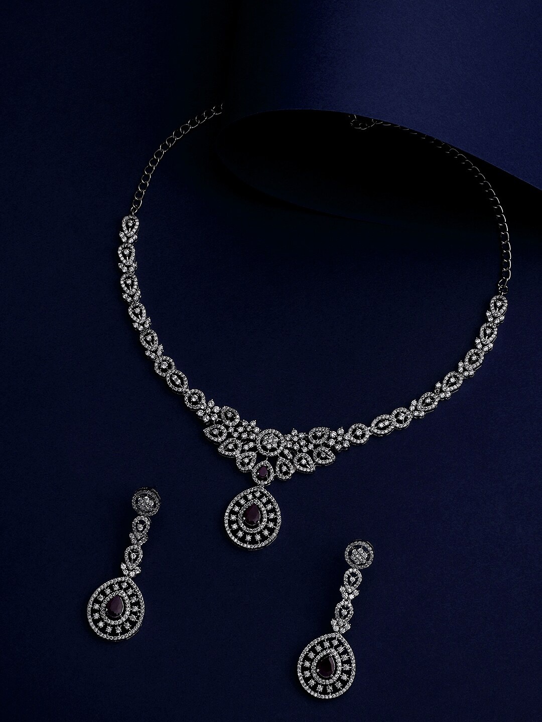 

ASMITTA JEWELLERY Silver-Plated CZ-Studded Necklace and Earrings