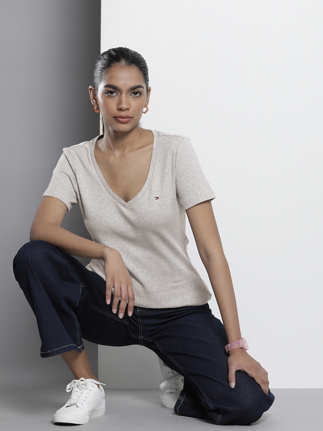 

Tommy Hilfiger V-Neck Pure Cotton T-shirt, Grey melange