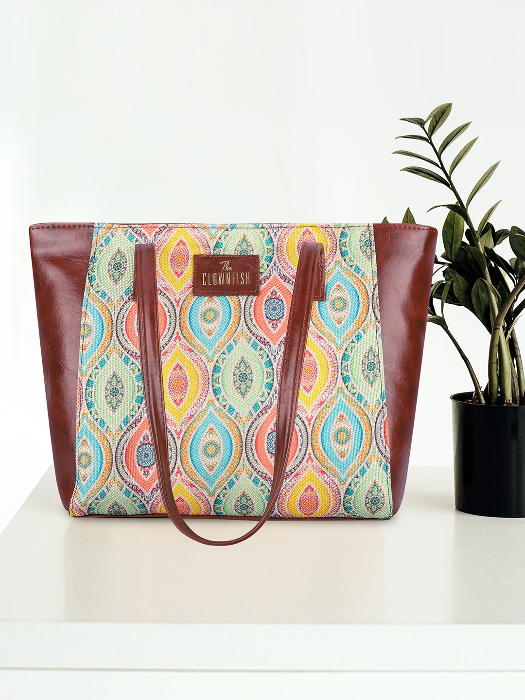 

THE CLOWNFISH Valentine Floral Printed Leather Shoulder Bag, Brown